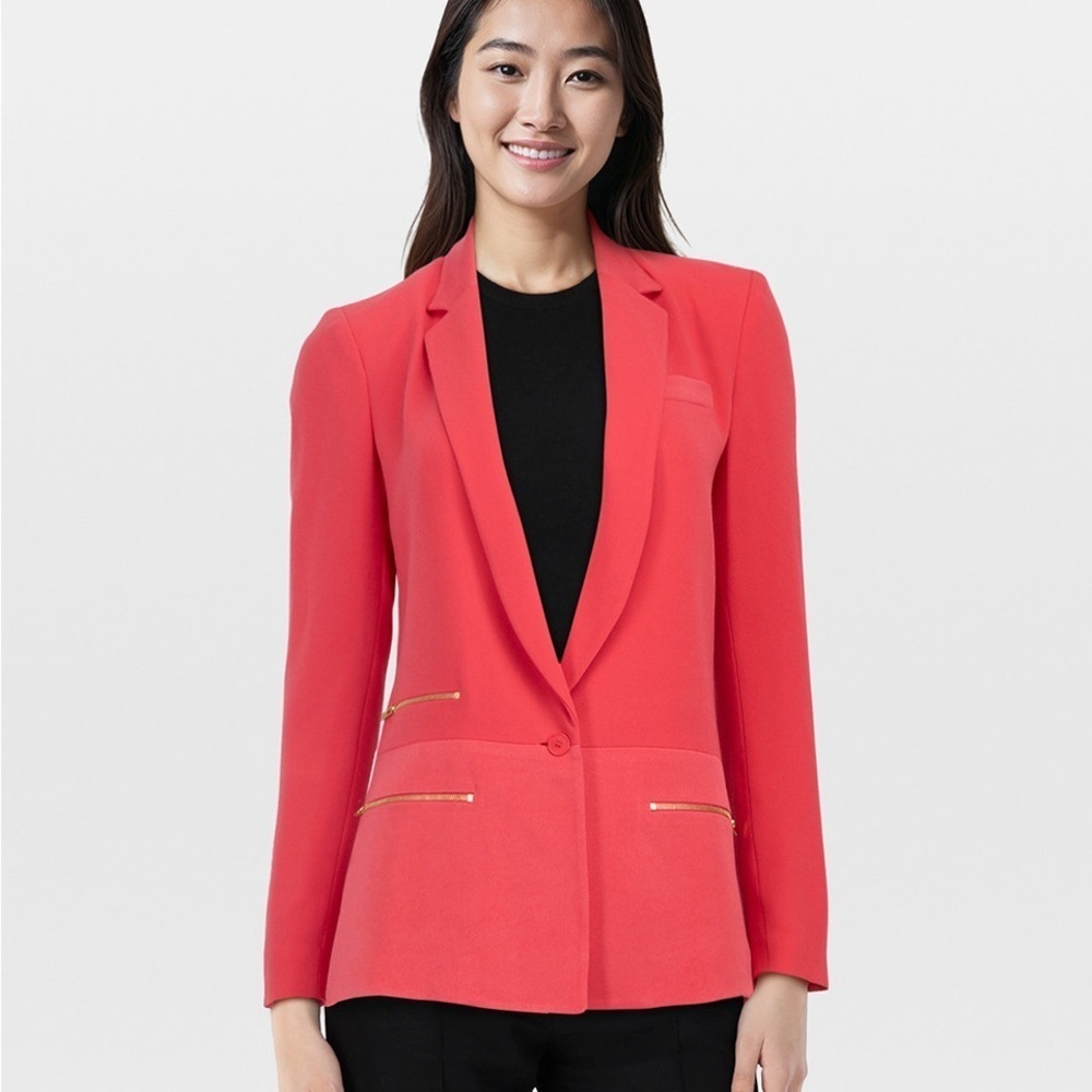 MAJE Paris Pink Zip Pocket Blazer With Gold Accents Size 38 (US 6)